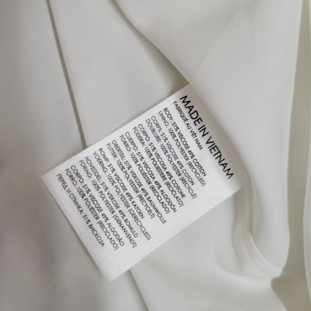 Club‎ Monaco Mini Dress Womens 2 White Textured Puff Sleeve V-Neck A-Line Garden - Picture 11 of 11